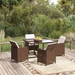 vidaXL Ensemble à dîner de jardin avec coussins 5 Pièces poly rotin brun