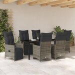 vidaXL Ensemble de Salle à Manger de Jardin de 7 Pièces Avec Coussins Gris Poly Rattan