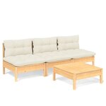 vidaXL Salon de jardin 4 Pièces avec coussins crème Bois de pin