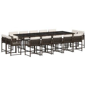 vidaXL Ensemble à manger de jardin avec coussins 15 Pièces marron rotin