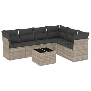 vidaXL Salon de jardin avec coussins 7 Pièces gris clair résine tressée