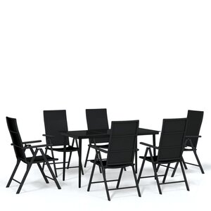 vidaXL Ensemble à manger de jardin 7 Pièces Noir