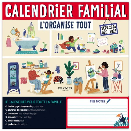 Calendrier Familial 2024-2025 - 28 5x28 Cm - L'organise Tout - Draeger paris