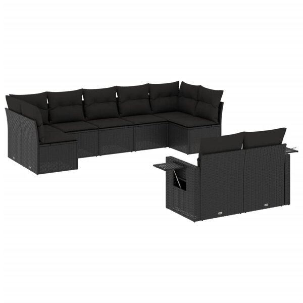 vidaXL Salon de jardin 9 Pièces avec coussins noir résine tressée