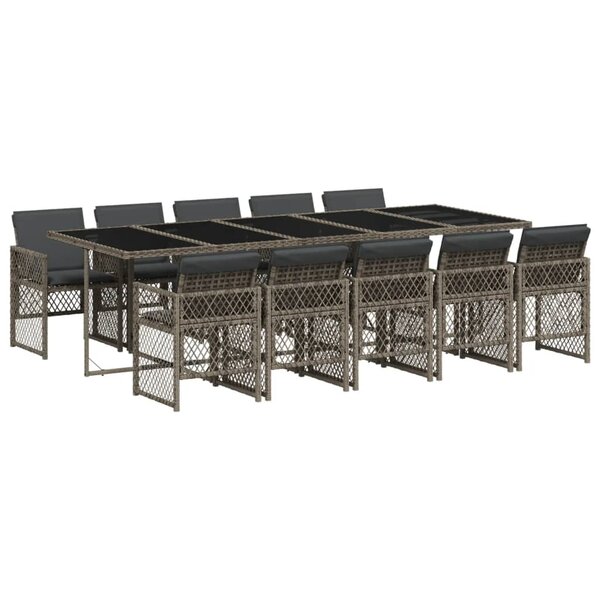 vidaXL Ensemble à manger de jardin 11Pièces avec coussins gris poly rotin