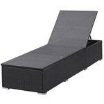 vidaXL Chaise longue avec coussin Résine tressée Noir