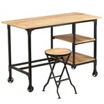 vidaXL Bureau avec tabouret pliant Bois de manguier massif 115x50x76cm
