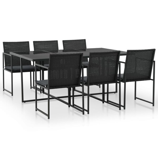 vidaXL Ensemble à manger d'extérieur 7Pièces coussins résine tressée noir