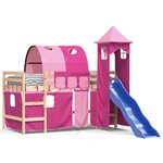 vidaXL Lit mezzanine enfants avec tour rose 80x200cm bois pin massif