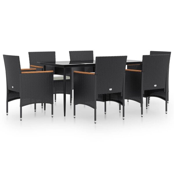vidaXL Ensemble à manger de jardin avec coussins 7 Pièces Noir