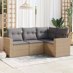 vidaXL Salon de jardin avec coussins 4 Pièces beige résine tressée