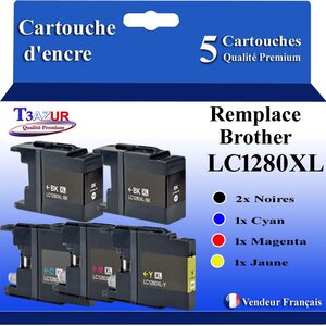 T3AZUR- Lot de 5 Cartouches compatibles avec Brother LC1240 / LC1280 XL pour Brother MFC-J6910CDW MFC-J6910DW MFC-J825DW