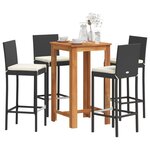 vidaXL Ensemble de bar de jardin 5 Pièces noir bois massif acacia rotin