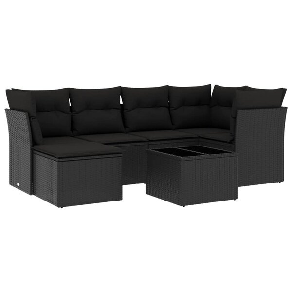 vidaXL Salon de jardin 7 Pièces avec coussins noir résine tressée