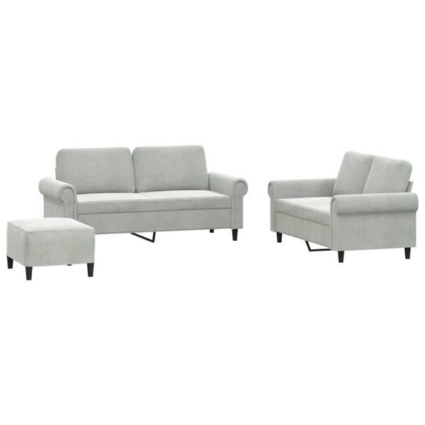 vidaXL Ensemble de canapés 3 Pièces avec coussins Gris clair Velours