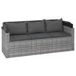 vidaXL Canapé de jardin 3 places avec toit et repose-pieds Gris