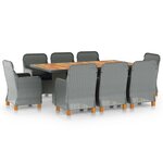 vidaXL Ensemble à manger d'extérieur et coussins 9 Pièces résine tressée