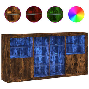vidaXL Buffet avec lumières LED chêne fumé 202x37x100 cm