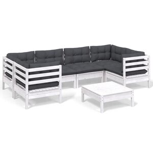 vidaXL Salon de jardin 7 Pièces avec coussins blanc bois de pin