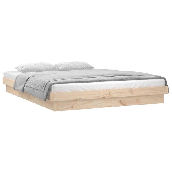 vidaXL Cadre de lit à LED 135x190 cm double bois massif