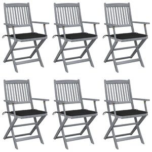 vidaXL Chaises pliables d'extérieur lot de 6 et coussins Bois d'acacia
