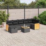 vidaXL Salon de jardin 8 Pièces avec coussins noir résine tressée