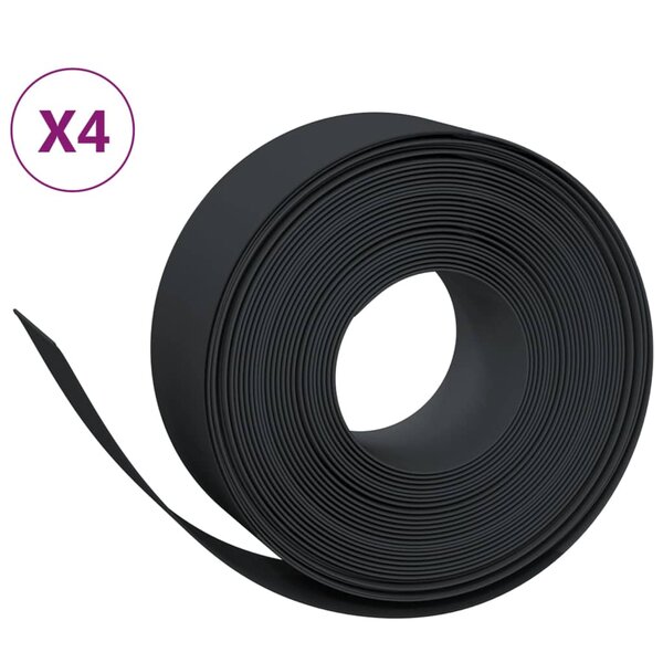 vidaXL Bordures de jardin 4 Pièces noir 10 m 20 cm polyéthylène