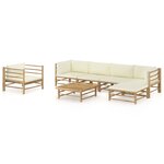 vidaXL Salon de jardin 7 Pièces avec coussins blanc crème bambou
