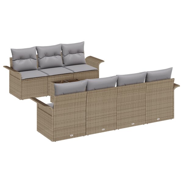 vidaXL Ensemble de Canapé de Jardin 8 Pièces avec Coussins Beige Poly Rotin