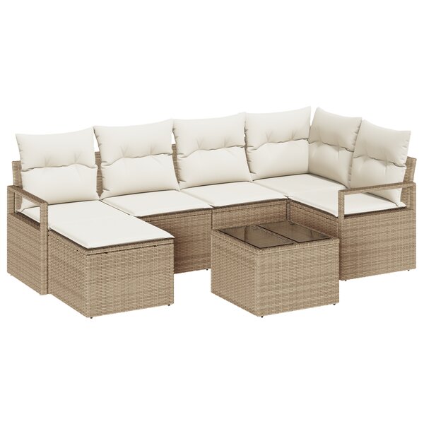 vidaXL Ensemble de Canapés de Jardin 7 Pièces avec Coussins Brun Poly Rotin