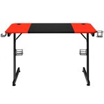 Bureau gaming surface en fibre de carbone 120 x 60 x 76 cm avec porte-gobelet crochet pour ecouteurs et supports audio noir et rouge 20_0008009