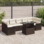 Ensemble de canapé de jardin 8 pièces avec coussins en rotin poly marron