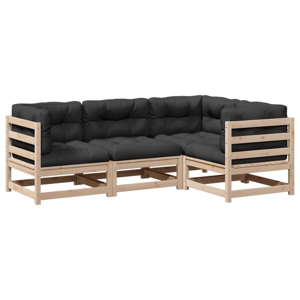vidaXL Salon de jardin 4 Pièces avec coussins bois de pin massif