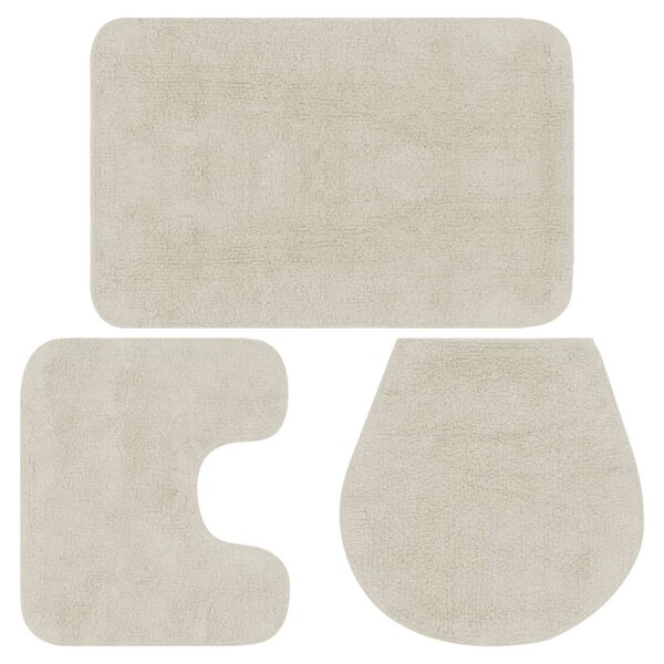 vidaXL Jeu de tapis de salle de bain 3 Pièces Tissu Blanc
