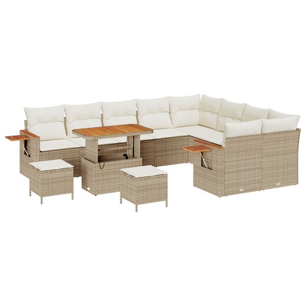 Ensemble de Canapé de Jardin 12 Pièces avec Coussins Beige Rattan Synthétique Acacia
