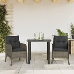 vidaXL Ensemble à manger de jardin 3 Pièces coussins gris résine tressée