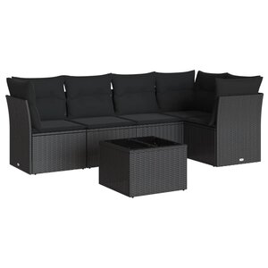 vidaXL Salon de jardin 6 Pièces avec coussins noir résine tressée