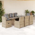 vidaXL Ensemble à manger de jardin et coussins 9 Pièces beige Poly rotin