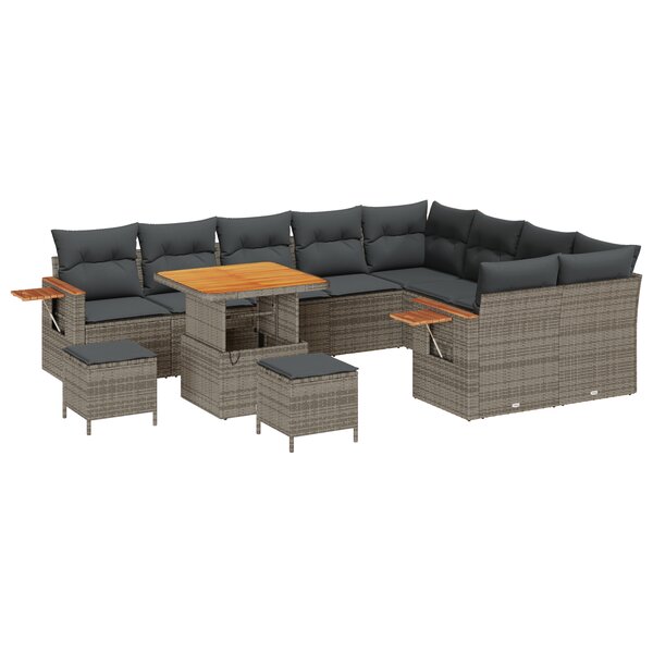 Ensemble de canapé de jardin 12 pièces avec coussins gris en poly rotin