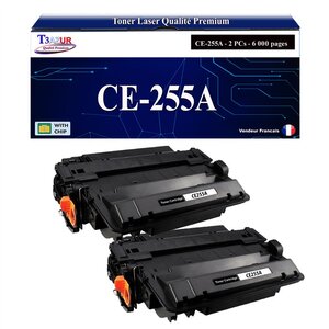 T3AZUR -2x Toners compatibles avec HP CE255A (55A) pour HP LaserJet Enterprise P3010 P3011 P3015 P3015D P3015DN P3015X