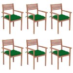 vidaXL Chaises de jardin empilables avec coussins 6 Pièces Teck solide