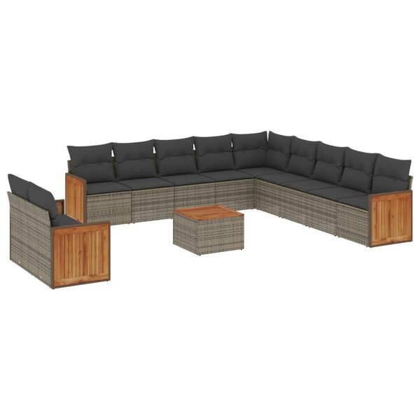 vidaXL Salon de jardin avec coussins 12 Pièces gris résine tressée
