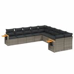 vidaXL Salon de jardin avec coussins 10 Pièces gris résine tressée