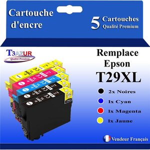 T3AZUR - 5x Cartouches compatibles avec Epson Expression Home XP-235 XP-245 XP-247 XP-255 XP-257 XP-332 XP-335 XP-342 XP-345 XP-352 XP-355 XP-432 XP-435 XP-442 XP-445 XP-452 XP-455 T29XL