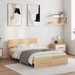 vidaXL Cadre de lit avec tête de lit et LED chêne sonoma 135x190 cm