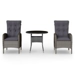 vidaXL Mobilier de bistro de jardin 3 Pièces Résine tressée Gris