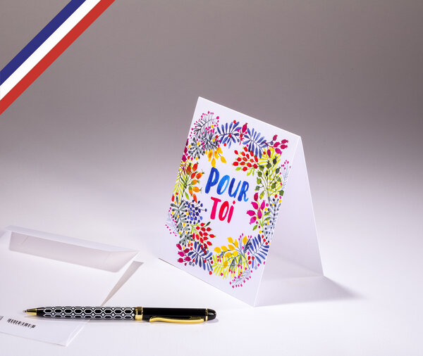 Carte double bouton d'or créée et imprimée en france - pour toi - couronne fleurie