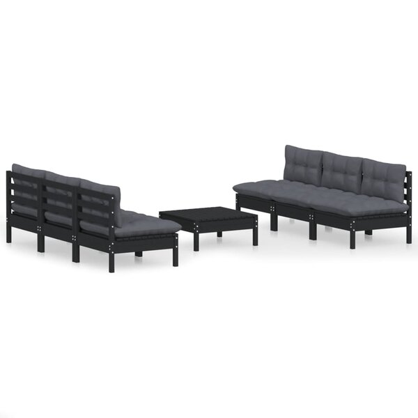 vidaXL Salon de jardin 7 Pièces avec coussins anthracite bois de pin
