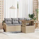 vidaXL Set de canapé de jardin 5 pièces avec coussins beige en poly rattan