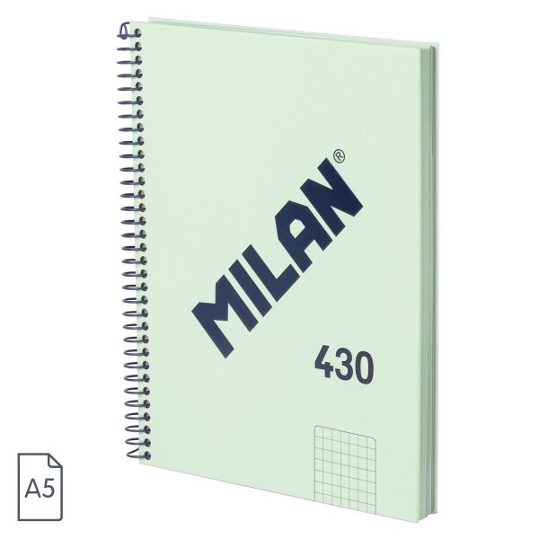 Cahier à Spirale Milan Serie 1918 Format A5 Grille 5x5mm - 80 Feuilles de 95 gr/m2 - Microperforé  2 Trous - Coloris Vert